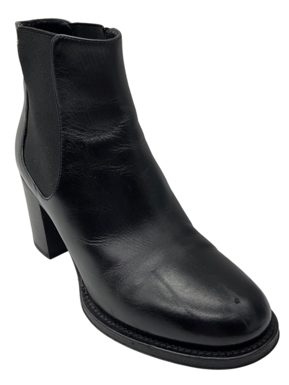 CHANEL BLACK / GOLD CC LOGO LEATHER ANKLE BOOTS